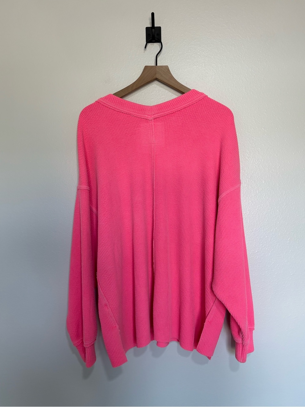 Aerie Wonder Oversized Textured Knit V-Neck Slouchy Sweatshirt Lounge Pink XL - Picture 5 of 7